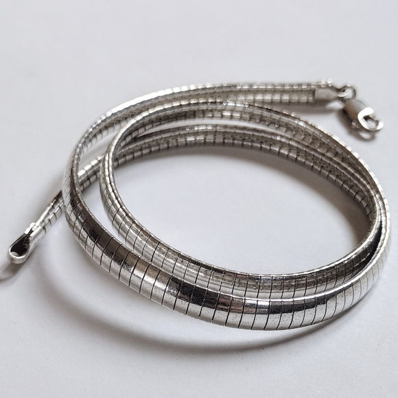 🩶 Vintage 925 Solid Sterling Silver Omega Link Snake Chain Necklace - Picture 4 of 7